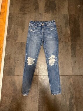 American Eagle Outfitters Women's Distressed Skinny Jeans - Blue